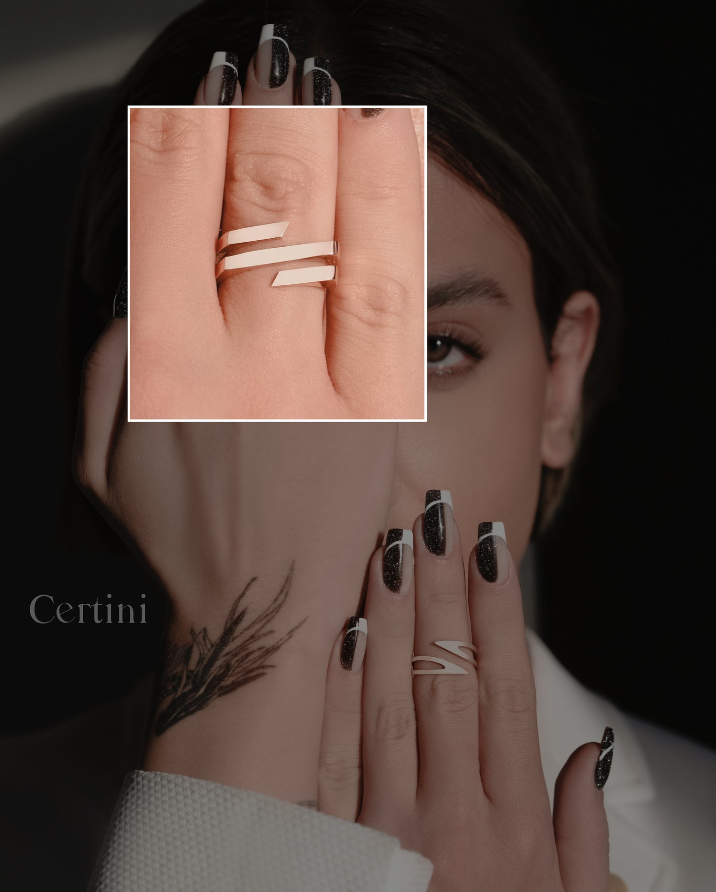 18k Golden Trio: Rose Gold Bar, Gold Double Bar, and Arrow Rings