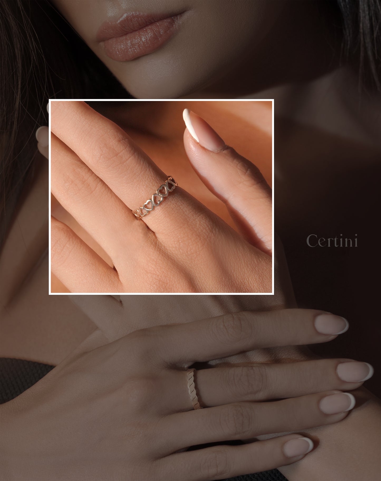 18k  Heartfelt Trio: Hollow Hearts, Solid Hearts, and Copper Wedding Rings