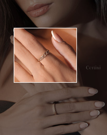 18k  Heartfelt Trio: Hollow Hearts, Solid Hearts, and Copper Wedding Rings