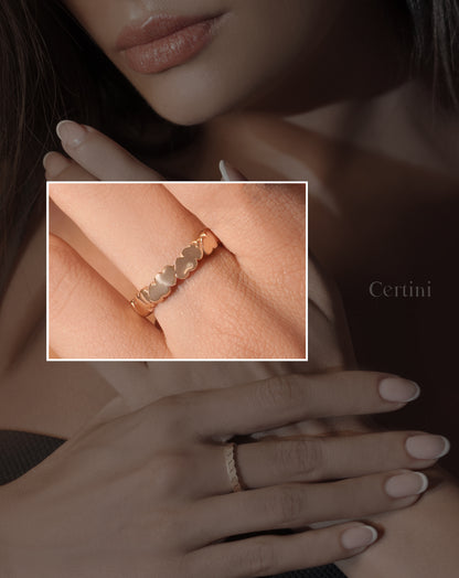 18k  Heartfelt Trio: Hollow Hearts, Solid Hearts, and Copper Wedding Rings