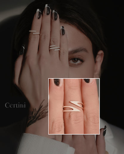 18k  Golden Trio: Rose Gold Bar, Gold Double Bar, and Arrow Rings