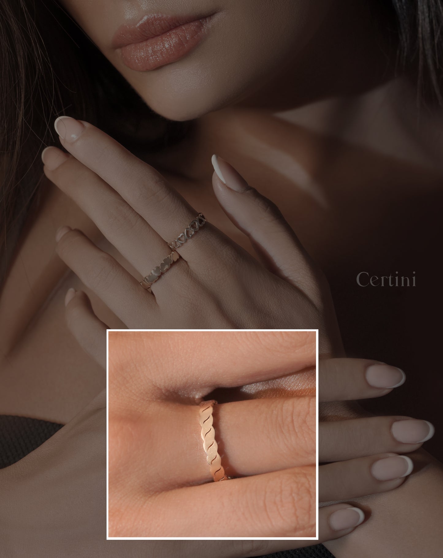 18k  Heartfelt Trio: Hollow Hearts, Solid Hearts, and Copper Wedding Rings