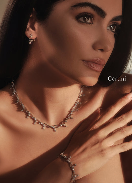 18K Handmade Cascade Necklace Earring and Bracelet Natural Diamond Set