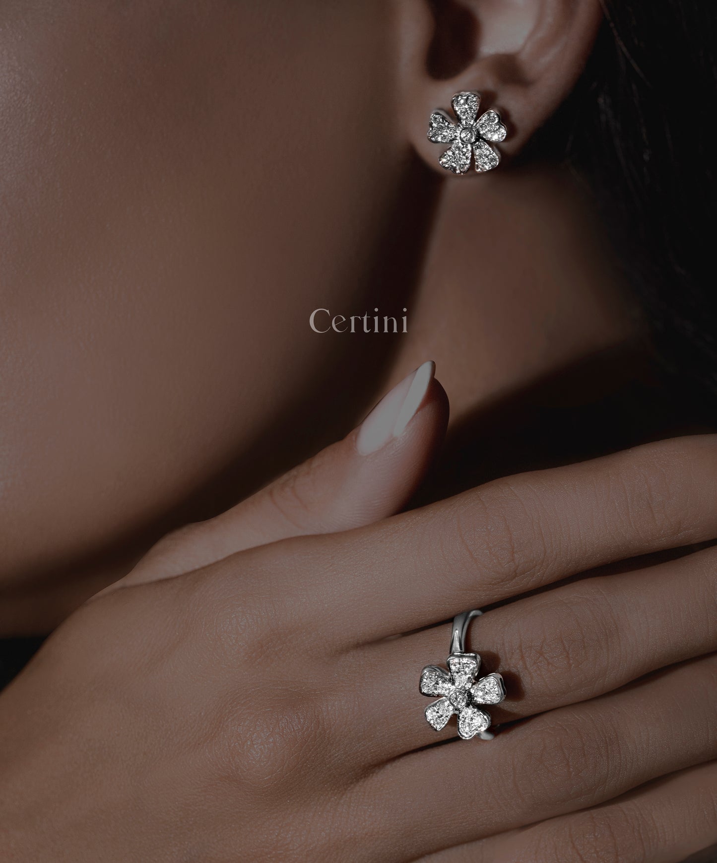 18k  Blossom Ring and Earrings Set
