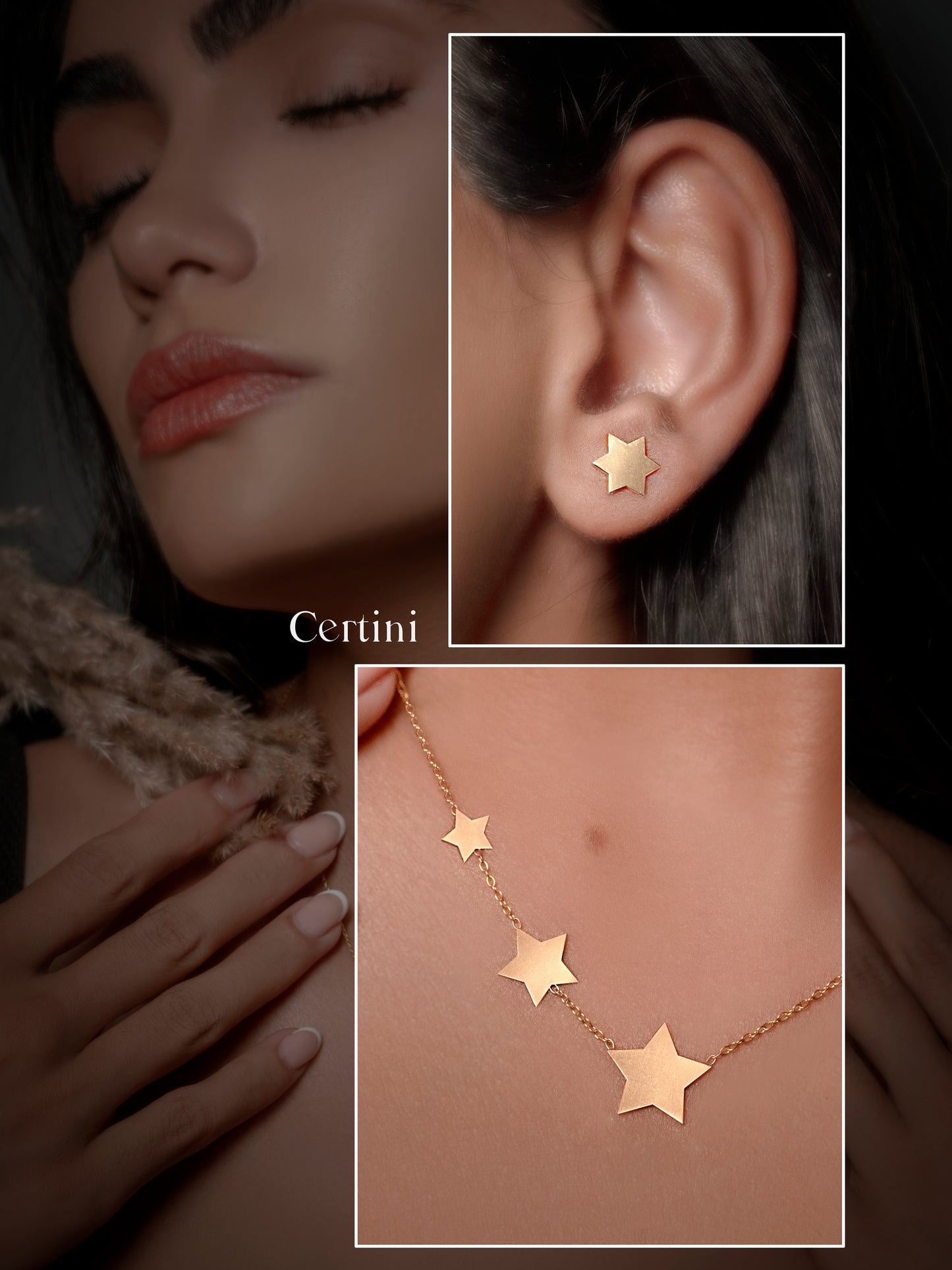 18k  Stars Necklace and Earrings Set