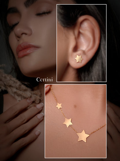 18k  Stars Necklace and Earrings Set