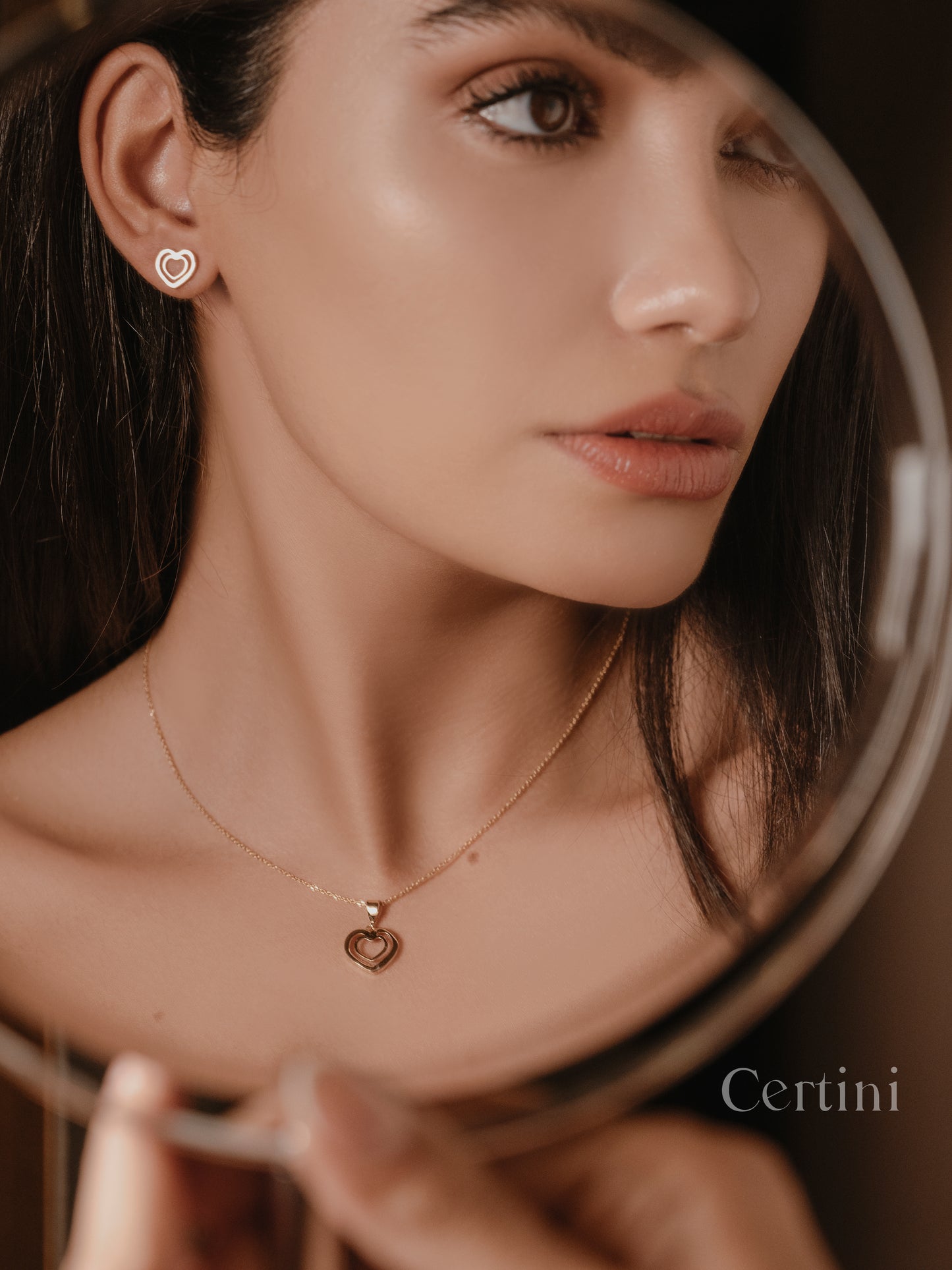 18k  Eternal Love: Double Heart Earrings and Pendant Set