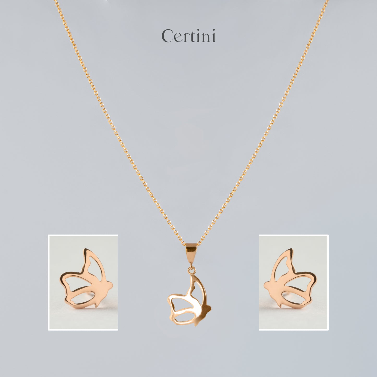 18k  Butterfly Earrings and Pendant Set