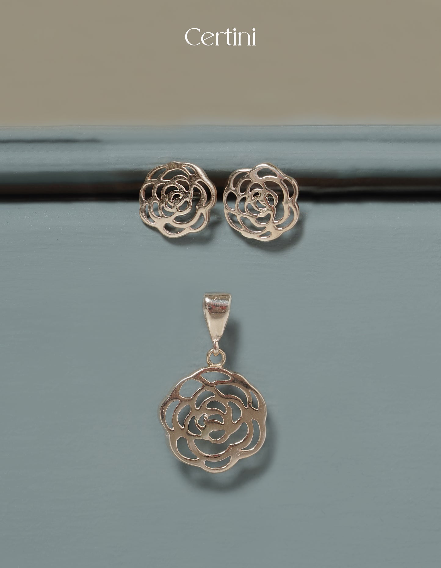 18k  Rose Earrings and Pendant Set