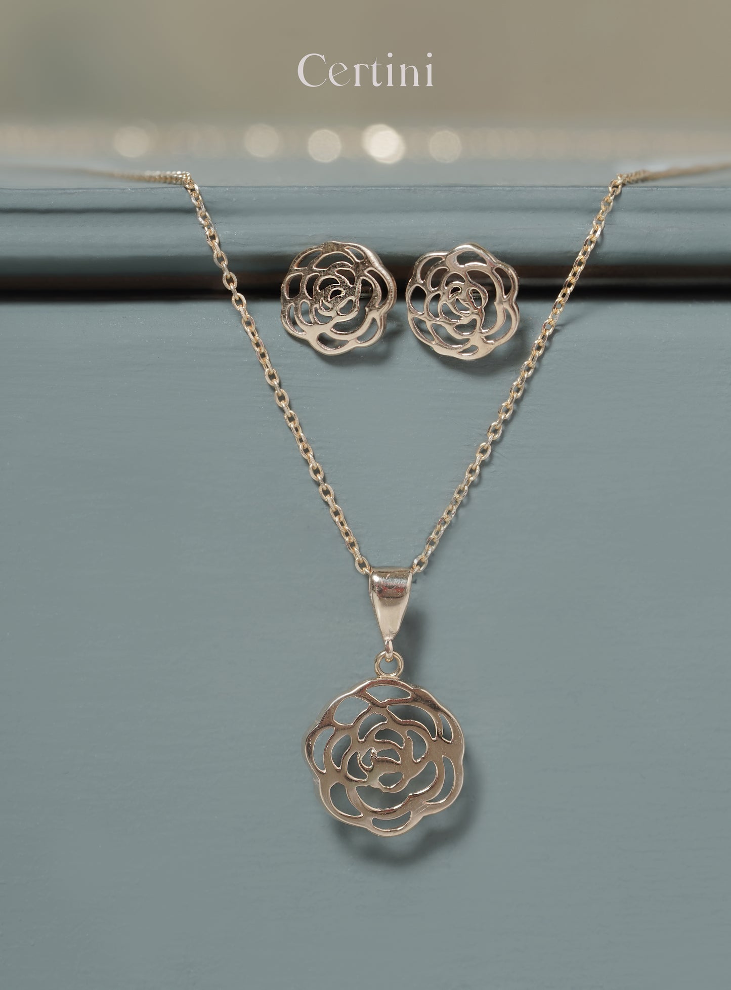 18k  Rose Earrings and Pendant Set