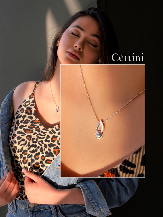18K Handmade Brushed and Shiny Natural Diamond  Necklace