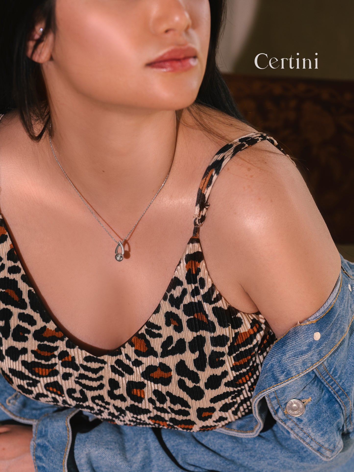 18K Handmade Brushed and Shiny Natural Diamond  Necklace