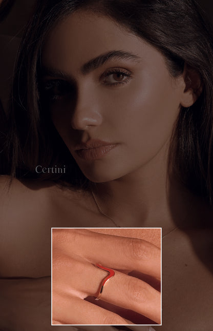 18k  Love's Embrace: Delicate Red Heart Ring, Earrings, and Necklace Set